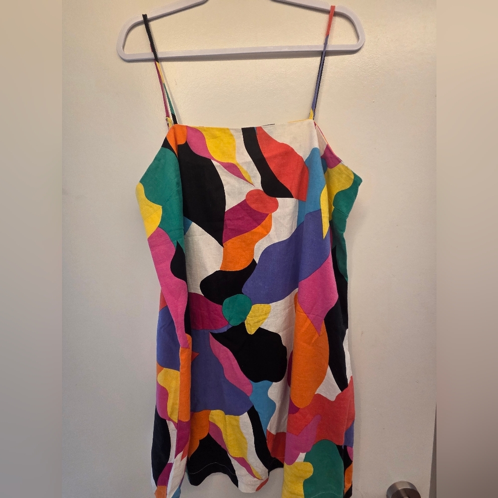 a new day Multicolor Abstract Spaghetti Strap Dress - Orange, Pink, Blue